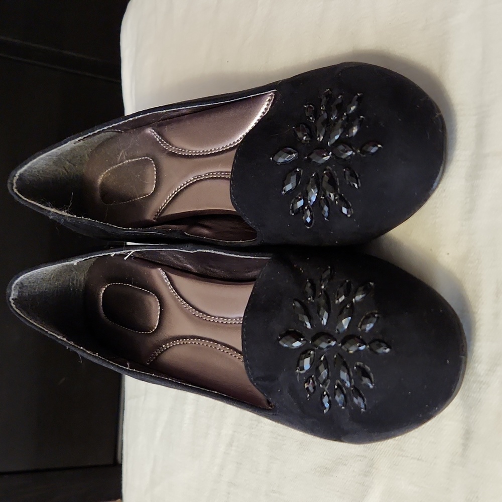 Black Faux Suede Embellished Shoes